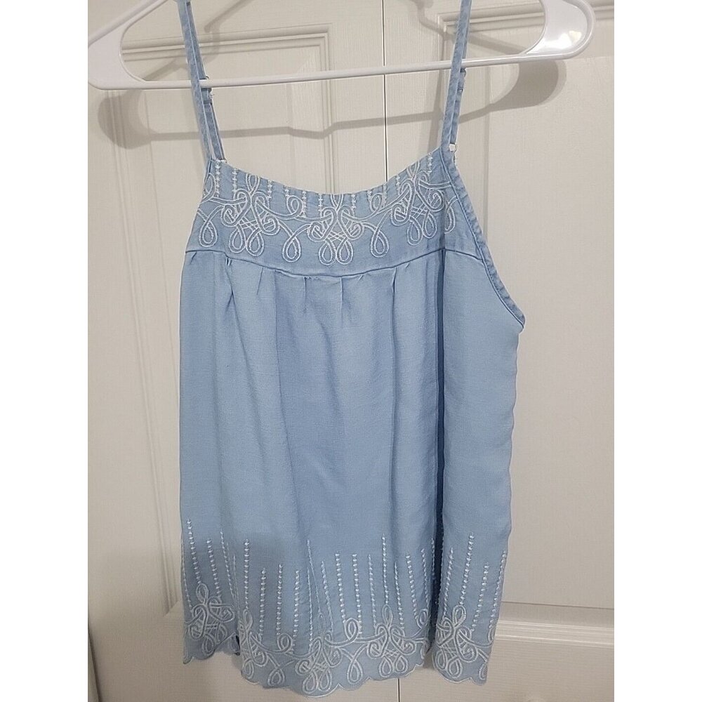 Moon River Size S Chambray Denim Embroidered Cami Tank Top Scalloped Hem